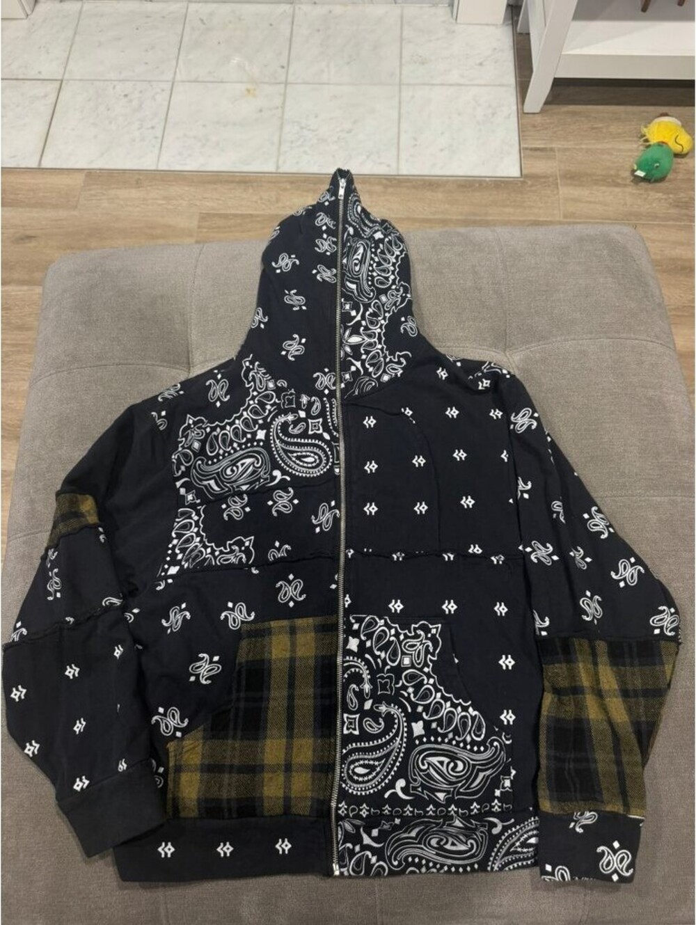 Jaded London Bandana Paisley Patchwork Zip Hoodie Black S